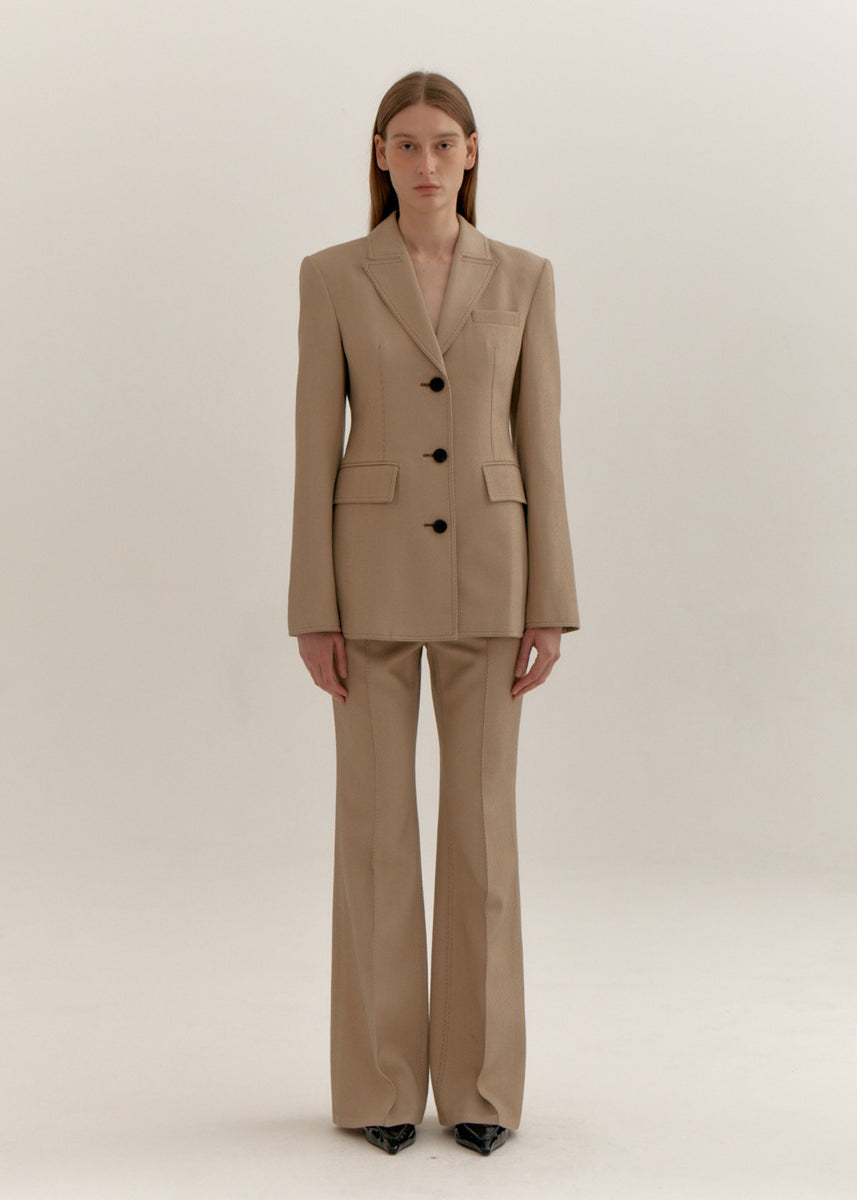 WOOL TWILL THREE BUTTON JACKET_BEIGE – LVIR