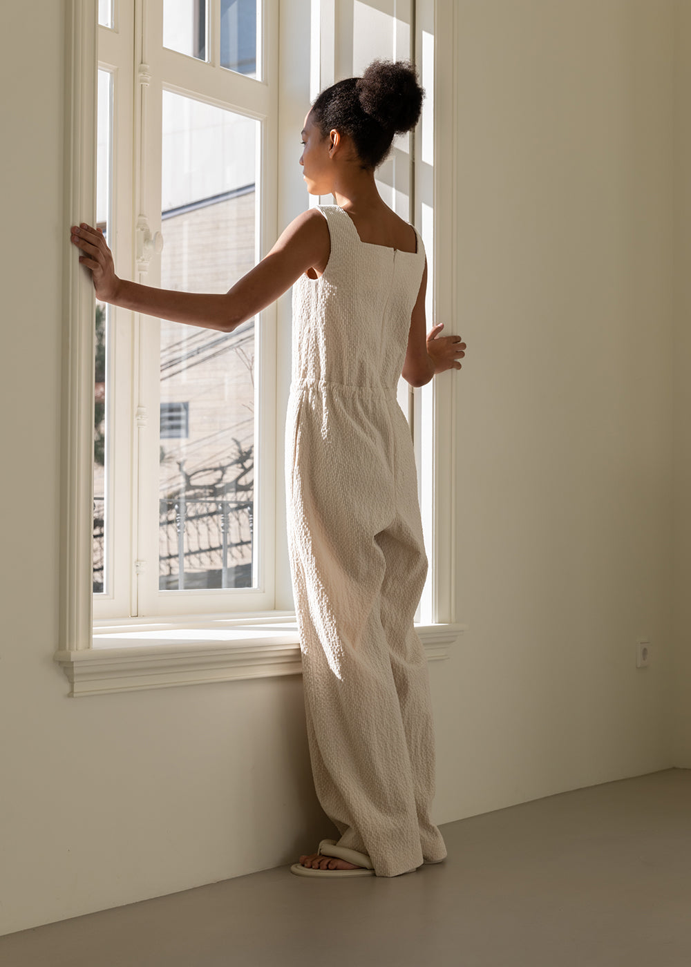 CORDUROY SQUARE-NECK JUMPSUIT IVORY