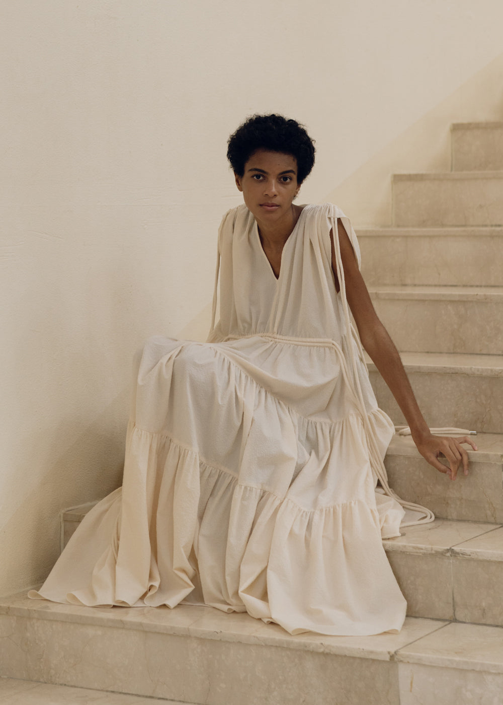 UNBALANCE STRING DRESS_BEIGE