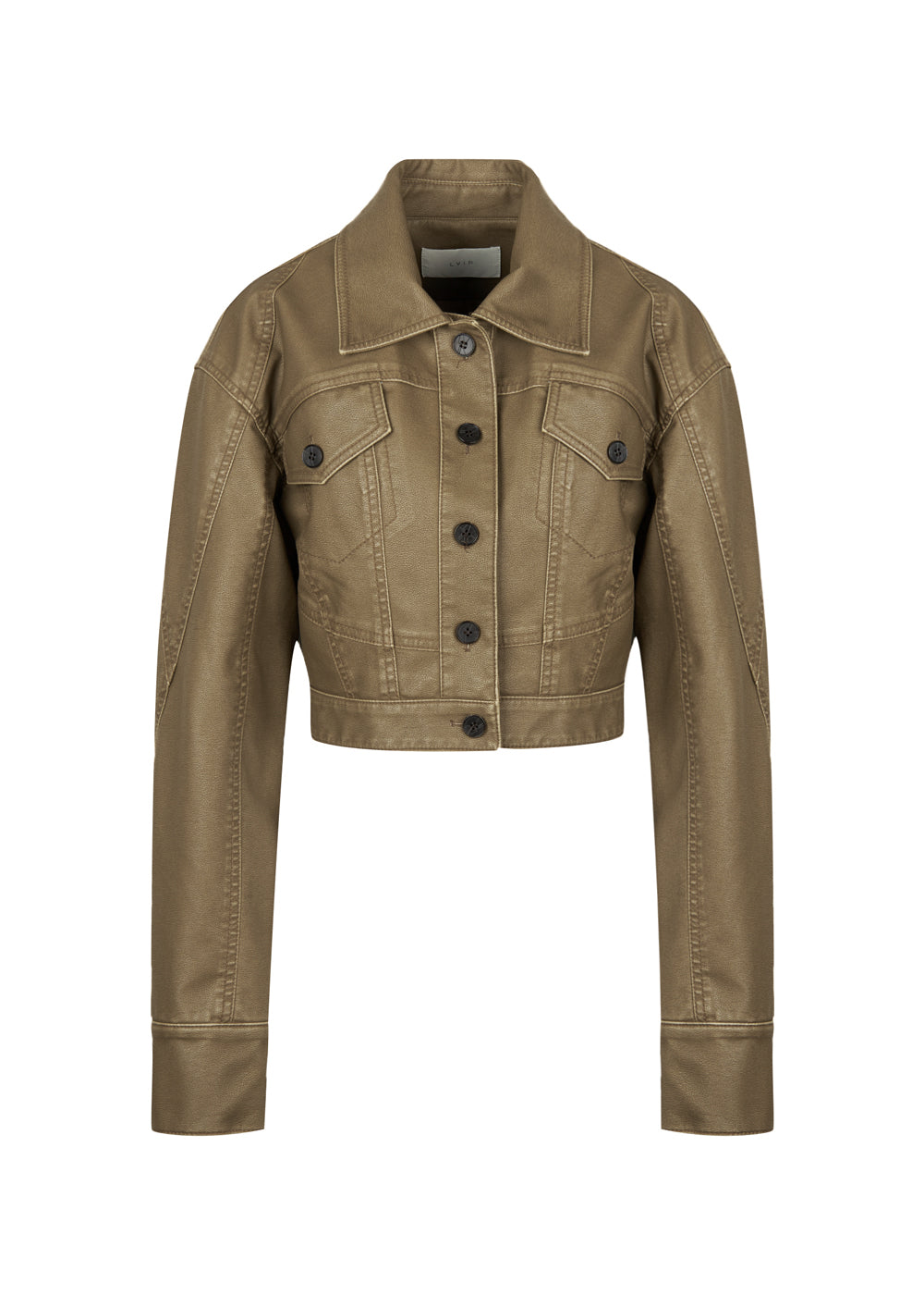 FAUX LEATHER PIGMENT CROPPED JACKET_KHAKI BROWN