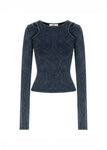 RIBBED DENIM CUT-OUT TOP