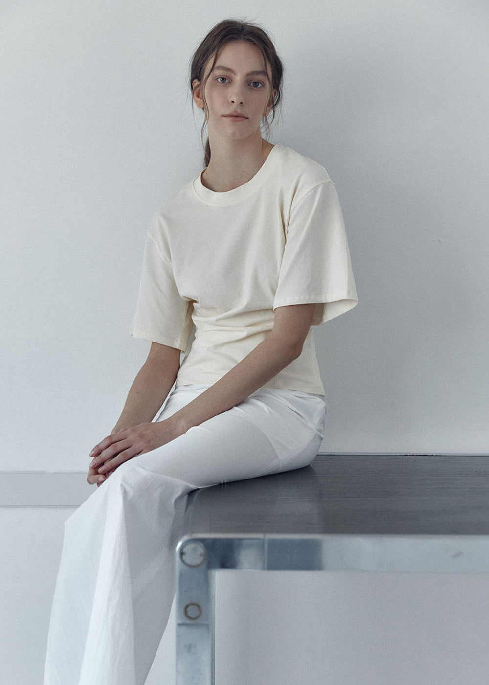 SIDE TUCKED JERSEY TOP_BUTTER