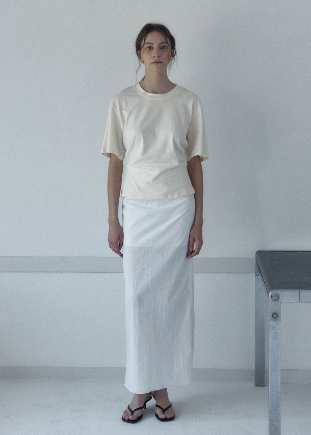 SIDE TUCKED JERSEY TOP_BUTTER