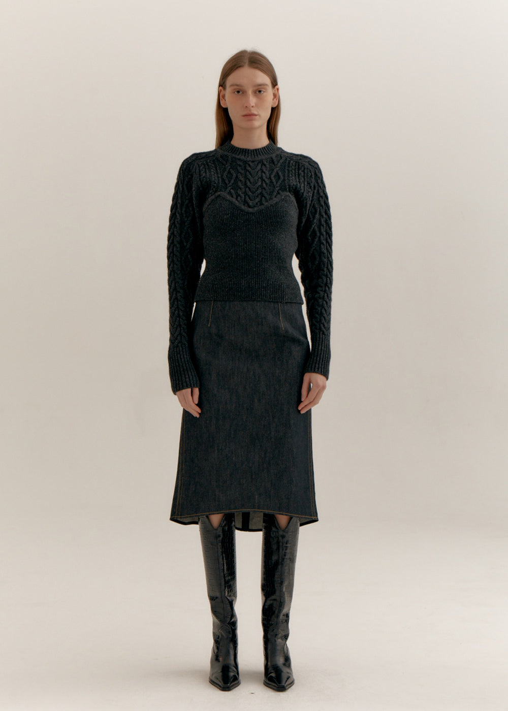 CASHMERE BLEND VOLUME SLEEVE KNIT_CHARCOAL