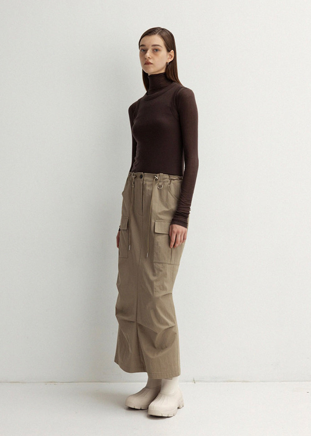 WOOL TURTLENECK DOUBLE TOP_BROWN