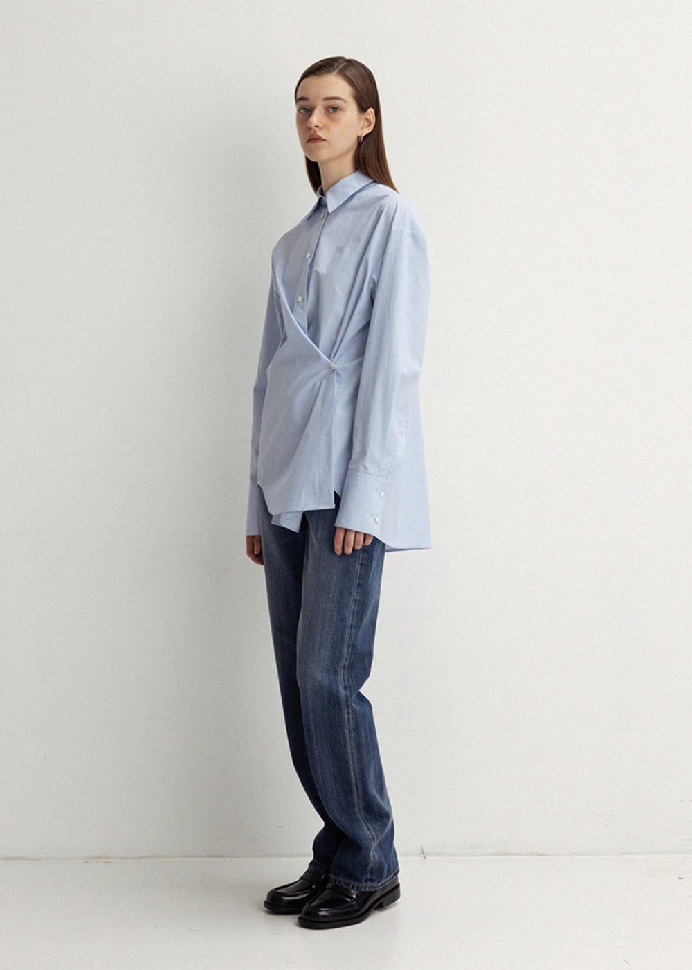 WRAPPED POINTED SHIRT_BLUE STRIPE