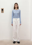 COTTON TUCK WIDE BELT PANTS_WHITE