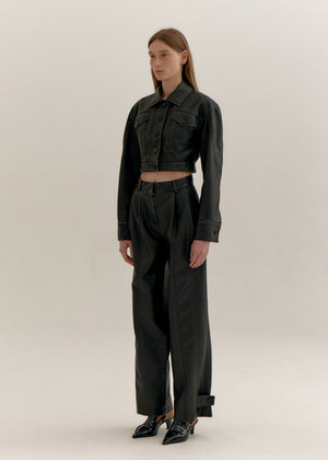 FAUX LEATHER PIGMENT CROPPED JACKET_CHARCOAL
