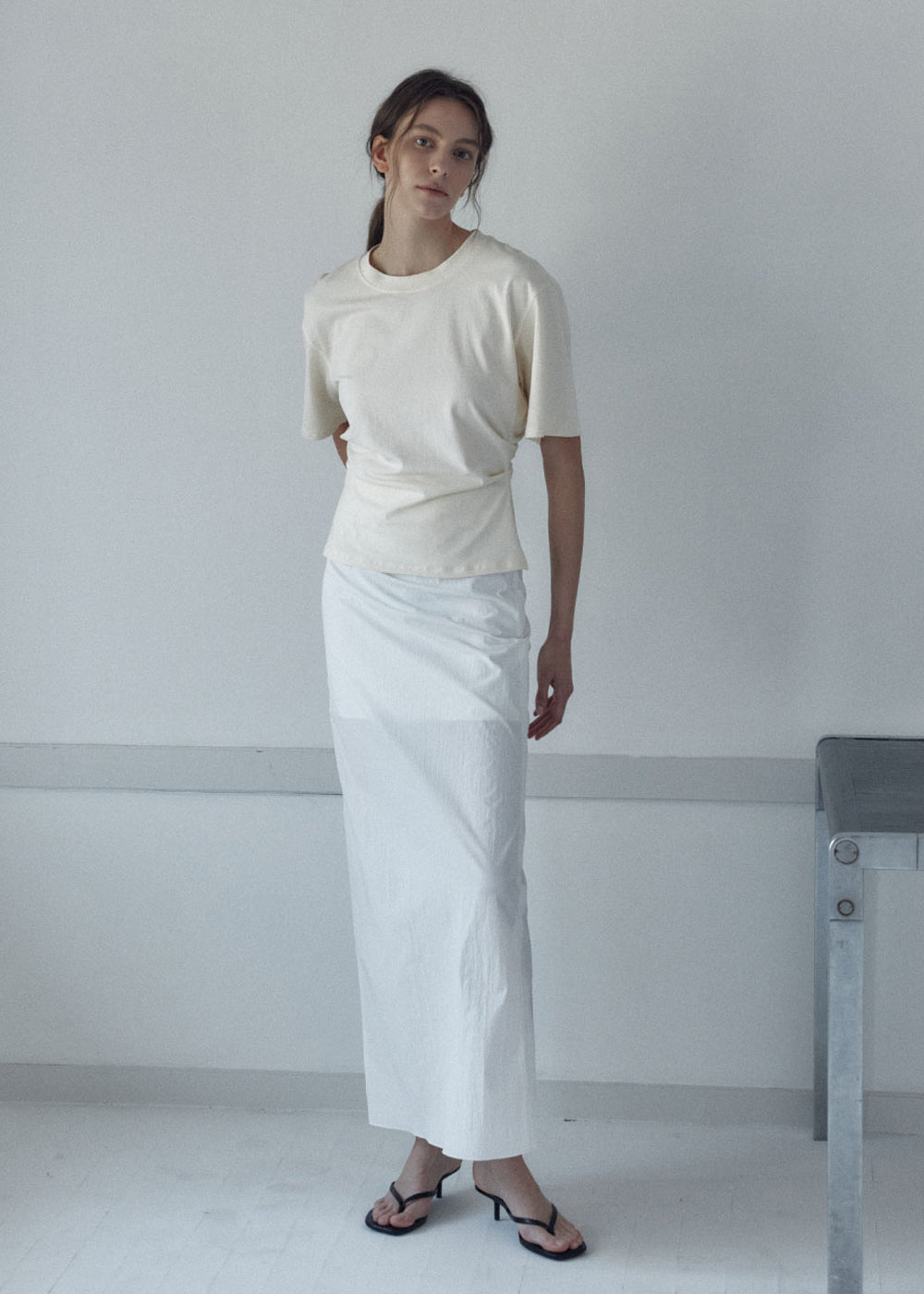 SIDE TUCKED JERSEY TOP_BUTTER