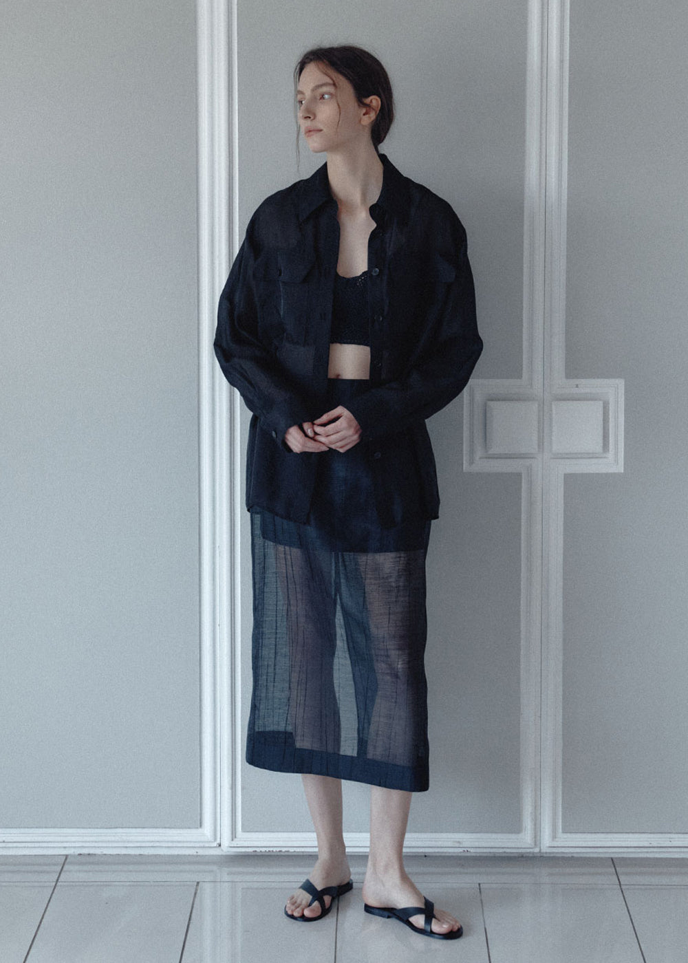 SHEER POCKET BLOUSE_BLACK