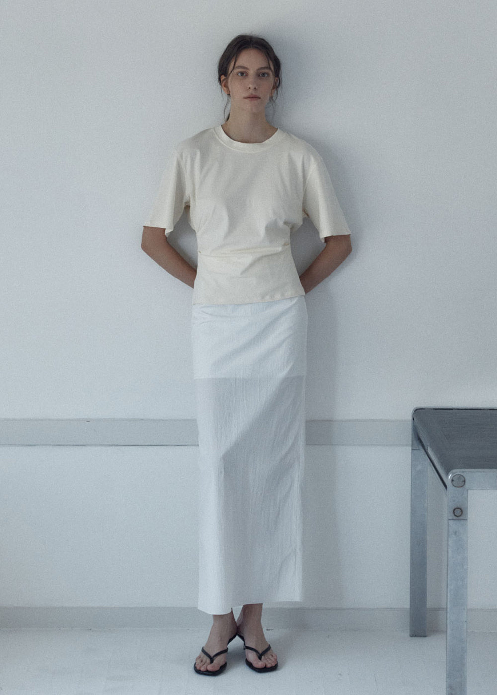 SIDE TUCKED JERSEY TOP_BUTTER