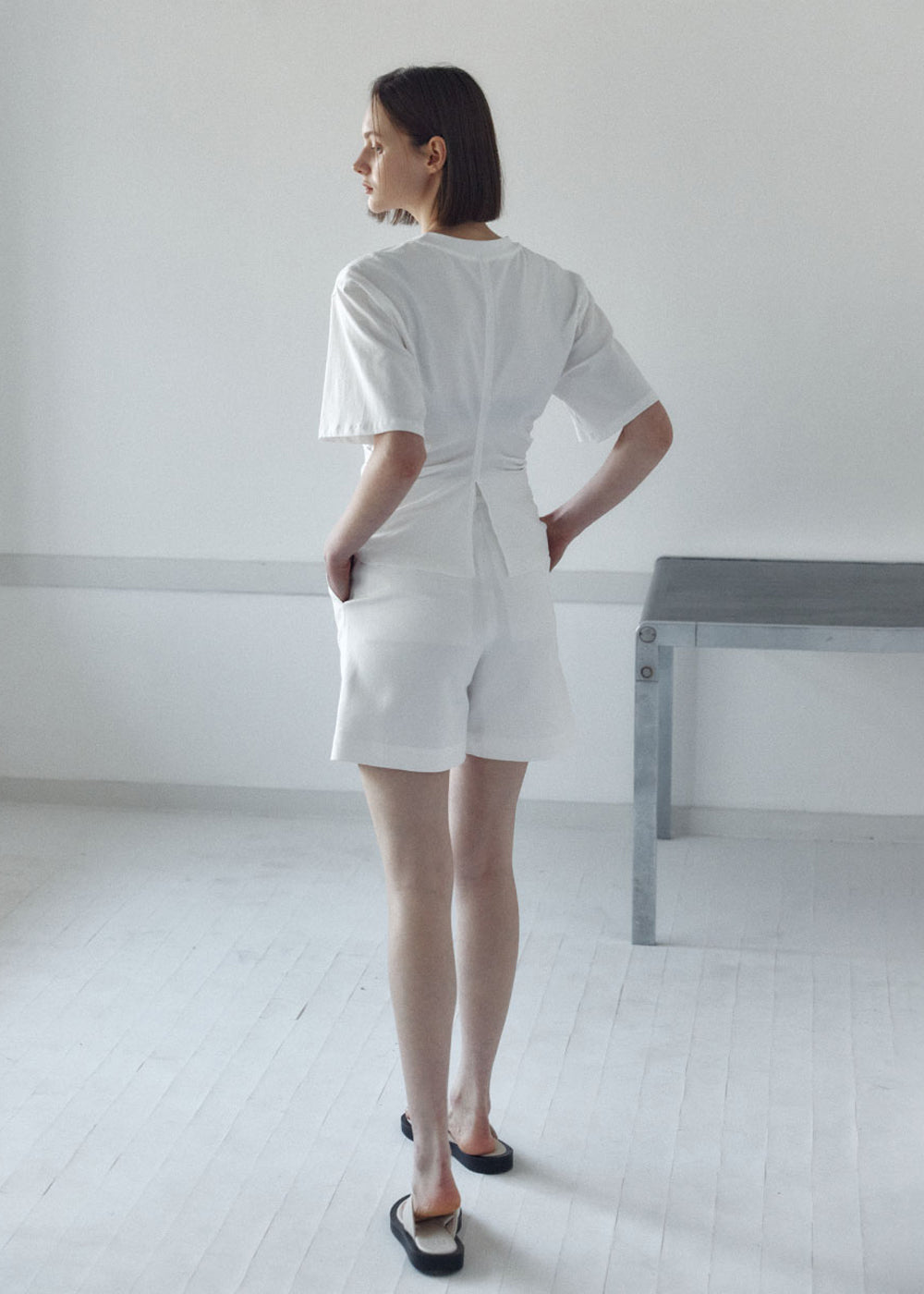 SIDE TUCKED JERSEY TOP_IVORY
