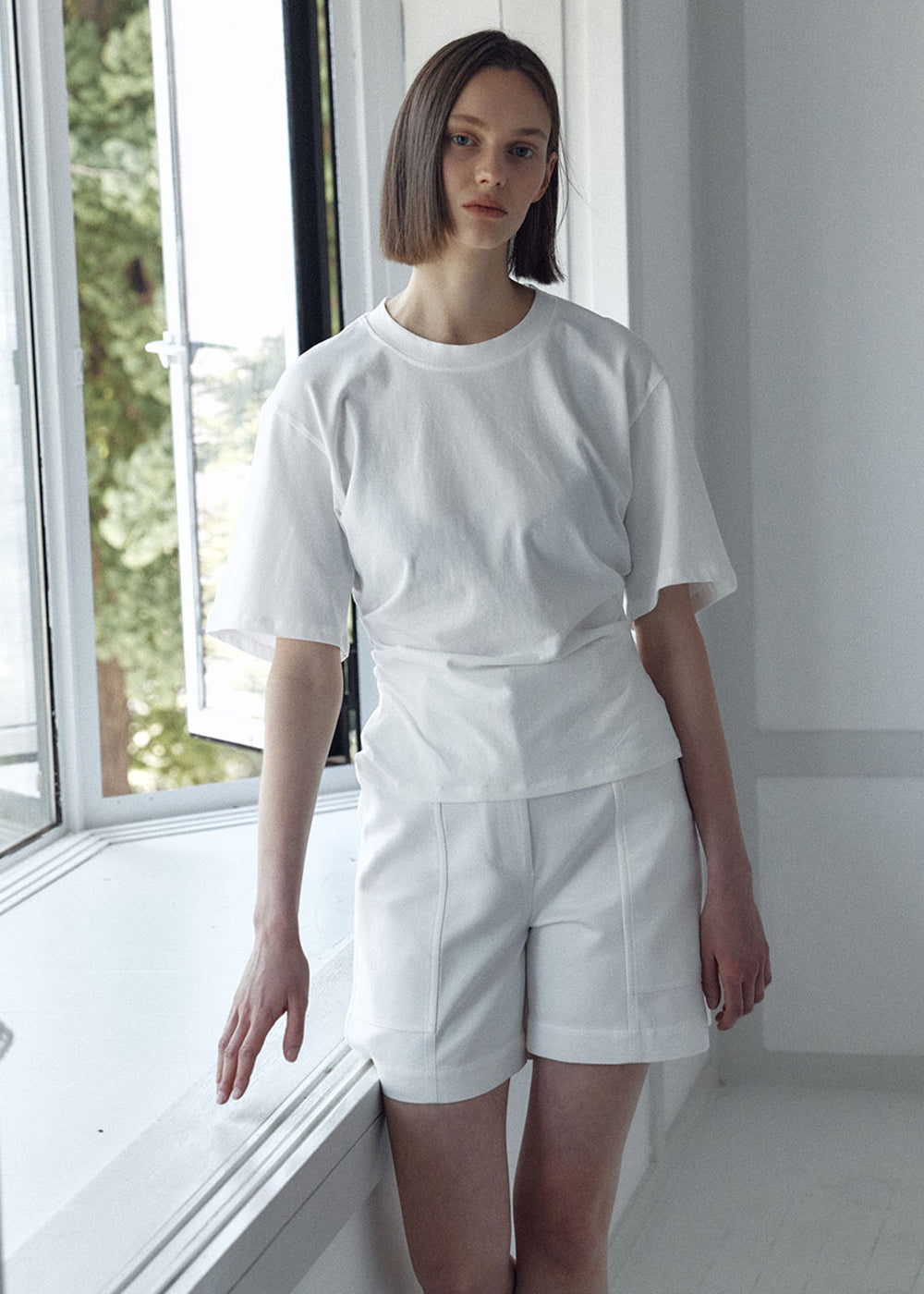 SIDE TUCKED JERSEY TOP_IVORY
