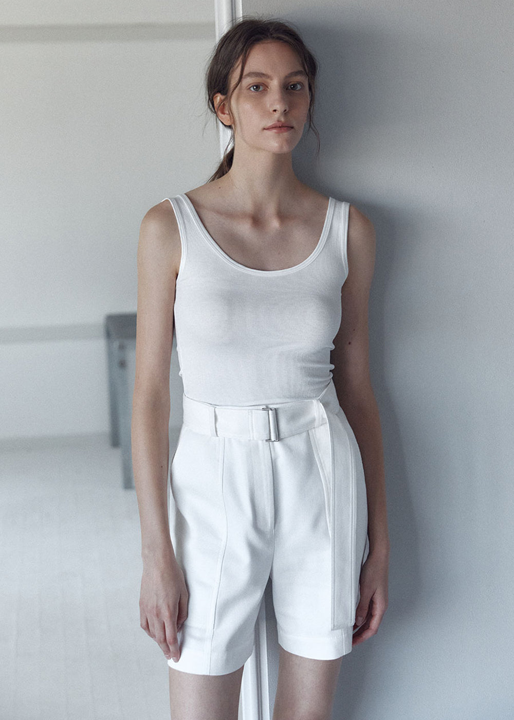 SOFT-COTTON BELTED HALF PANTS_IVORY