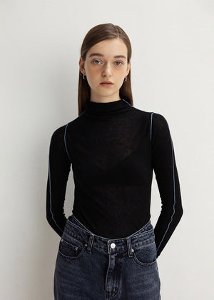 WOOL EDGE POINTED TOP_BLACK