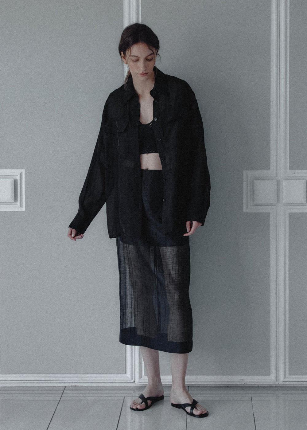 SHEER POCKET BLOUSE_BLACK