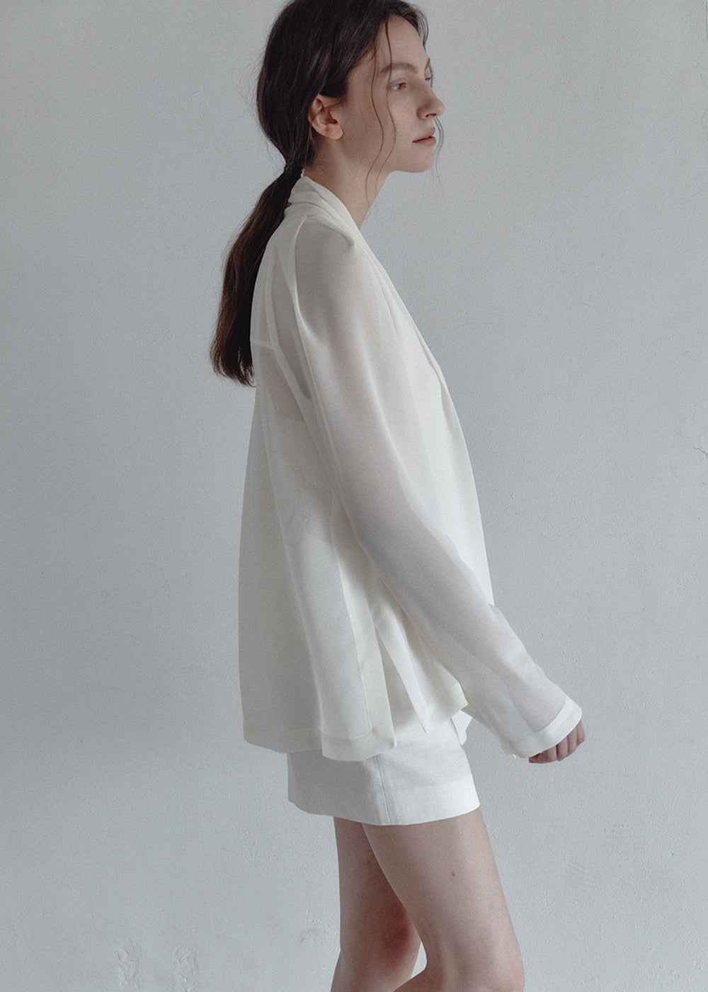 SHEER CRAPE TIE BLOUSE_CREAM