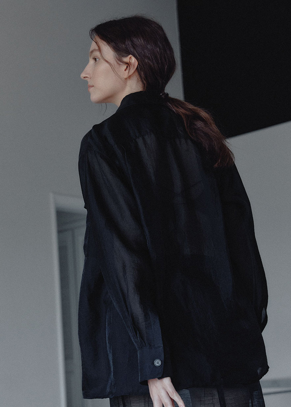 SHEER POCKET BLOUSE_BLACK