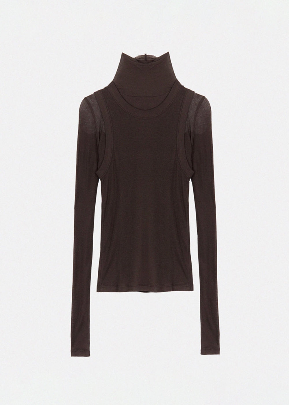 WOOL TURTLENECK DOUBLE TOP_BROWN