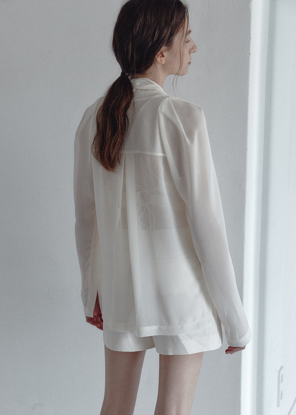 SHEER CRAPE TIE BLOUSE_CREAM