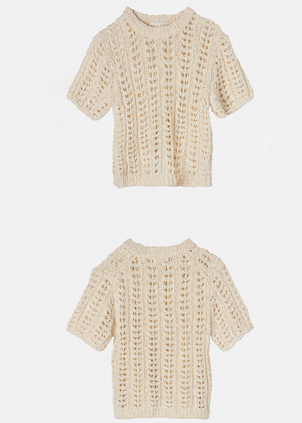 CROCHET ROUND NECK KNIT TOP_ECRU