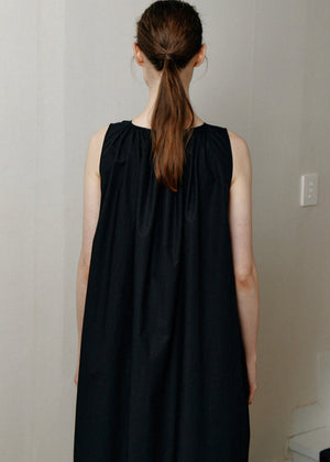 COTTON SHIRRING DRESS_BLACK