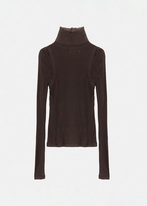 WOOL TURTLENECK DOUBLE TOP_BROWN