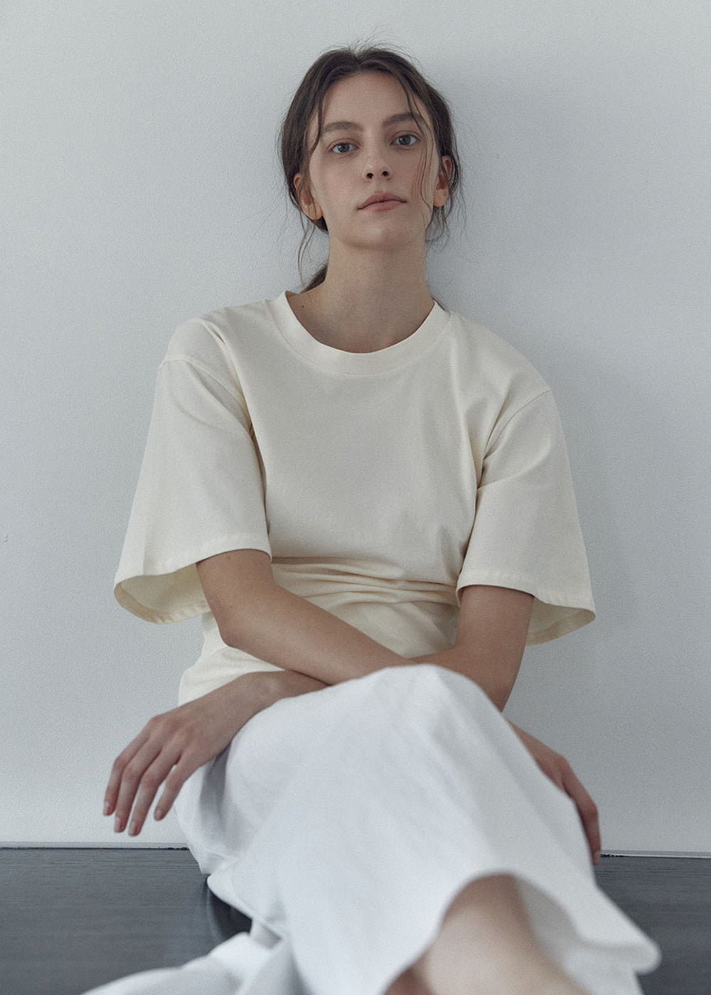 SIDE TUCKED JERSEY TOP_BUTTER