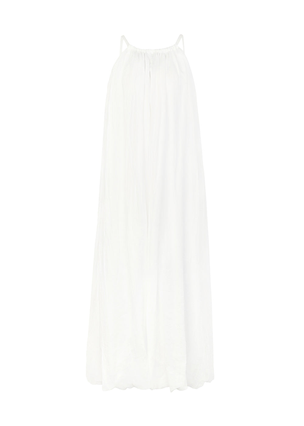 WRINKLE LINEN HALTER-NECK BALLOON DRESS