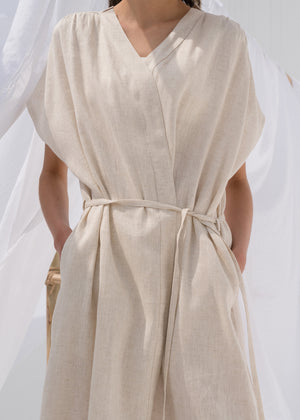 LINEN HERRINGBONE ROBE NATURAL