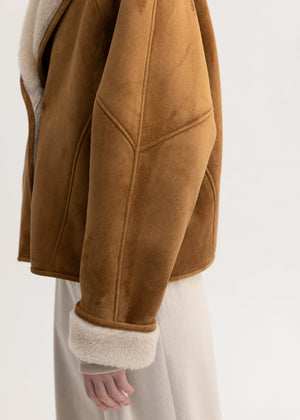 SHAWL COLLAR SHEARING JACKET_CAMEL