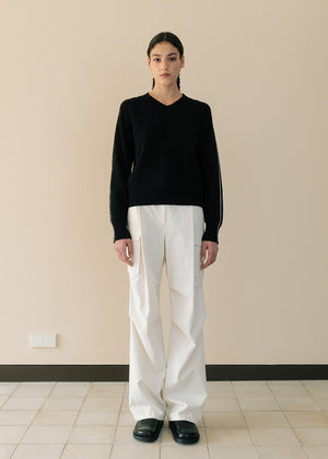 COTTON BLEND V NECK SWEATER_BLACK