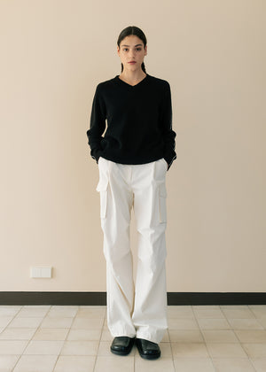 COTTON BLEND V NECK SWEATER_BLACK