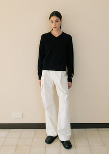 COTTON BLEND V NECK SWEATER_BLACK