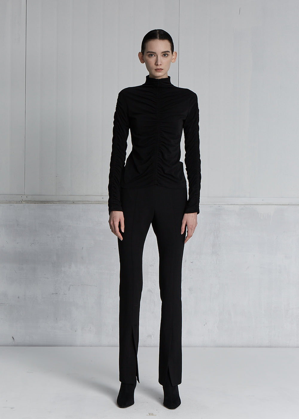 STRETCH-PONTE SLIT PANTS _ BLACK