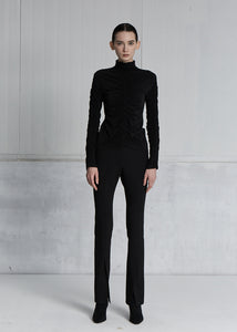 STRETCH-PONTE SLIT PANTS _ BLACK