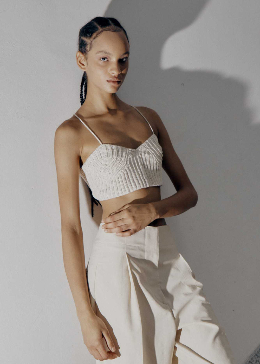 HANDMADE COTTON KNIT BUSTIER_BEIGE
