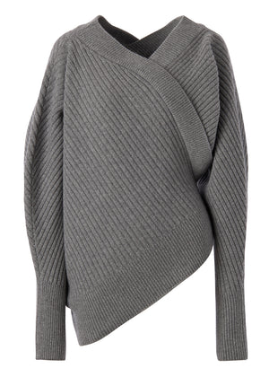 UNBALANCE RIBBED CASHMERE SWEATER _ GREY