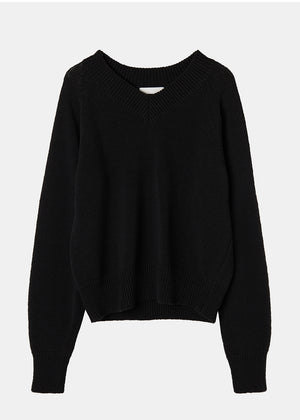 COTTON BLEND V NECK SWEATER_BLACK