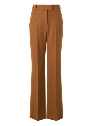 HERRINGBONE WOOL BELL BOTTOM PANTS _ CAMEL