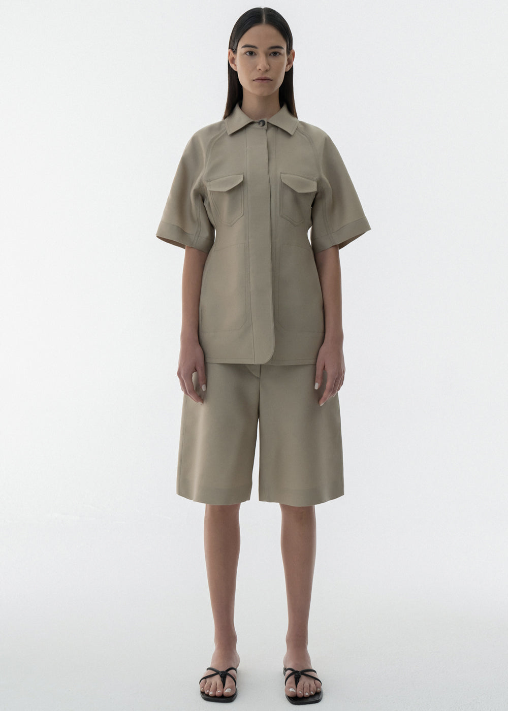 SILK HALF SLEEVE JACKET BEIGE