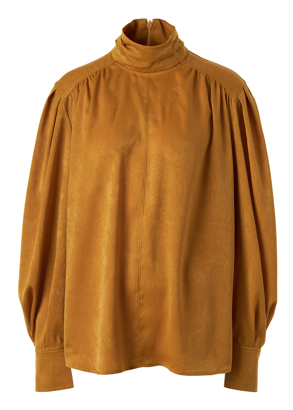 SHIRRED NECKLINE SLIT BLOUSE