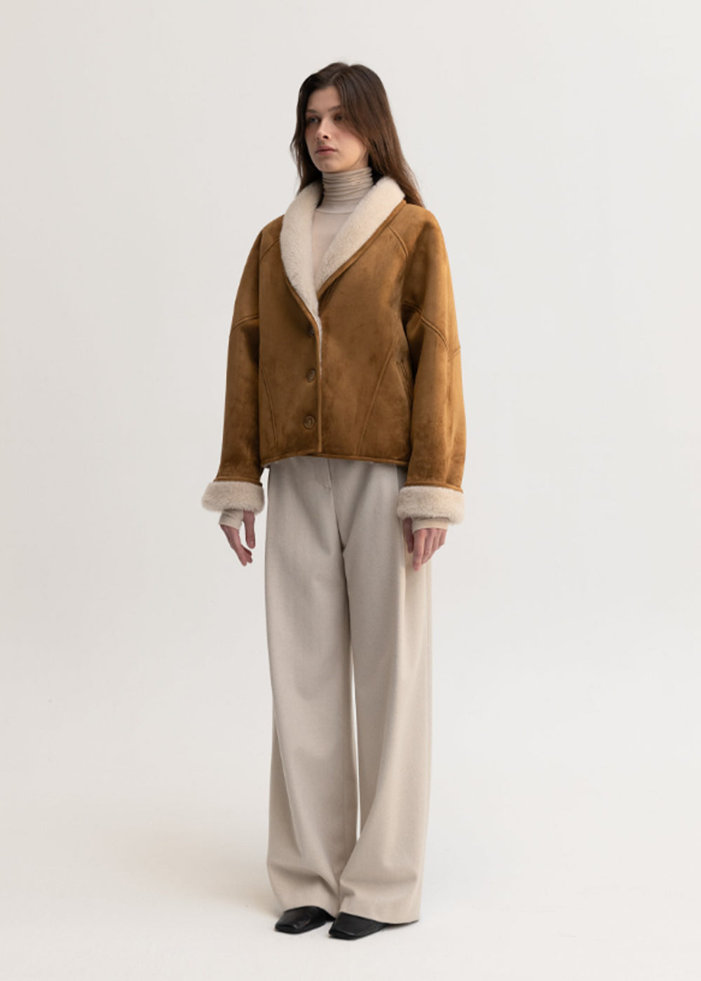 SHAWL COLLAR SHEARING JACKET_CAMEL