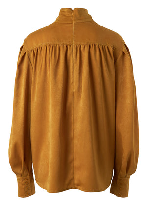 SHIRRED NECKLINE SLIT BLOUSE
