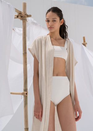 LINEN HERRINGBONE ROBE NATURAL