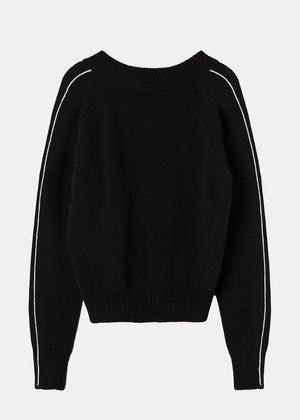 COTTON BLEND V NECK SWEATER_BLACK
