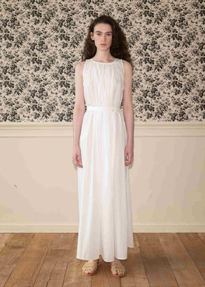 SHIRRING BELTED LONG DRESS
