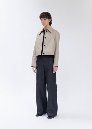 VEGAN LEATHER CROPPED JACKET_GREY BEIGE