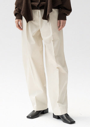 ONE PIN TUCK COTTON PANTS IVORY