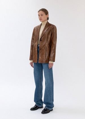 FAUX LEATHER SINGLE BUTTON JACKET_CAMEL